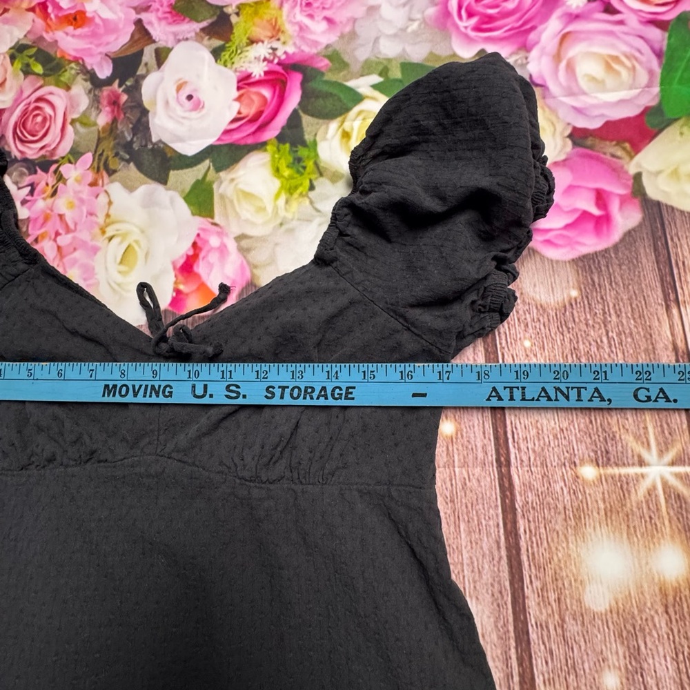 wild fable Black Puff-Sleeve Tie-Front Mini Dress - Picture 5 of 9